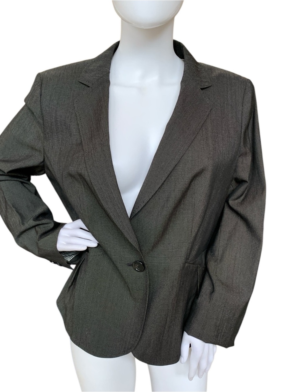 Banana Republic Stretch Dark Gray Single-Button Wool Blend Blazer